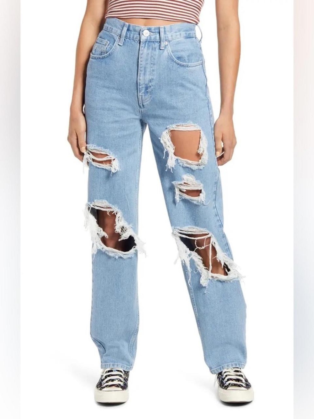 BDG Light Blue High-Rise Baggy Distressed Jeans